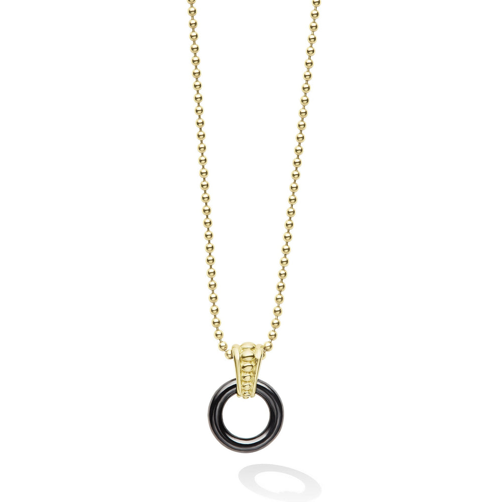 Gold & Black Caviar 18k Gold Black Ceramic Circle Pendant Necklace